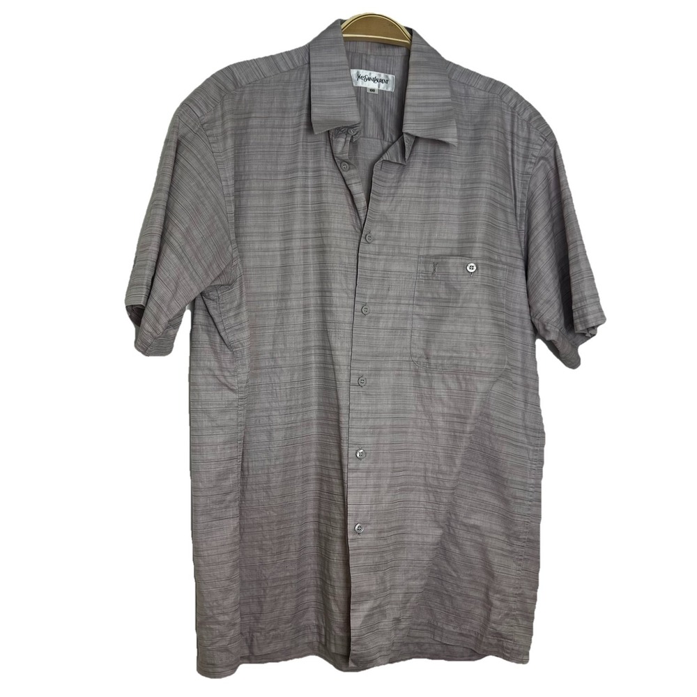 Yves Saint Laurent Men's Vintage Short Sleeve Purple Shirt Size L Camp Button U